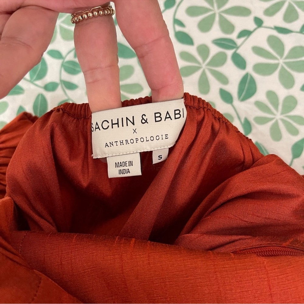 NWT $148 Savin + Babi Red Flouncy Colorblock Bow Blouse top women size Small - Picture 8 of 9